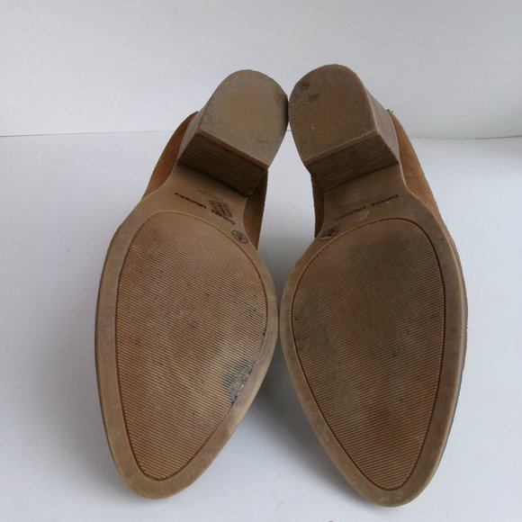 The Heeled Mule in Cognac Suede with Wood Stacked Heel Size 9 - Picture 5 of 14